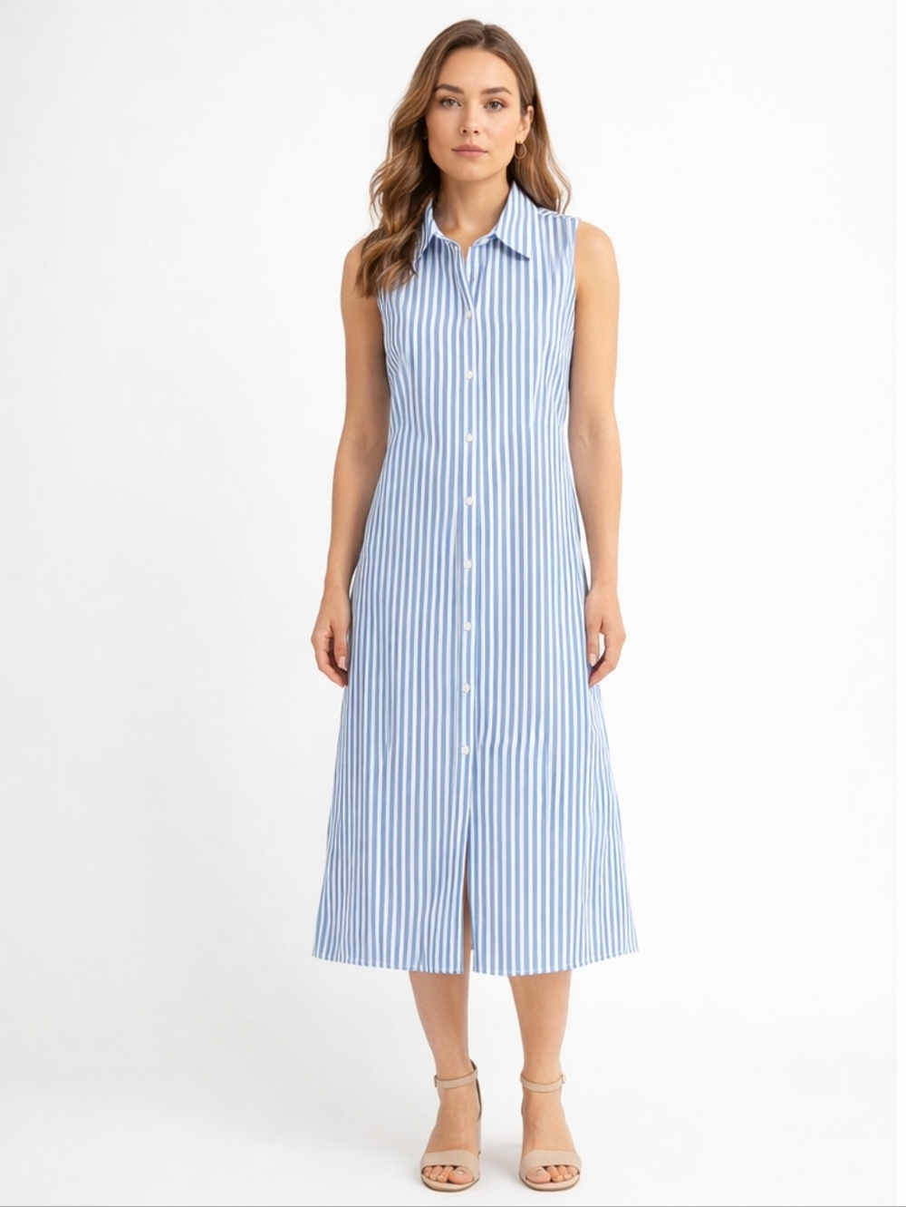 ROSSO35 Italian Cotton Striped Midi Shirt Dress Belted EU 42 M Chic Minamalist